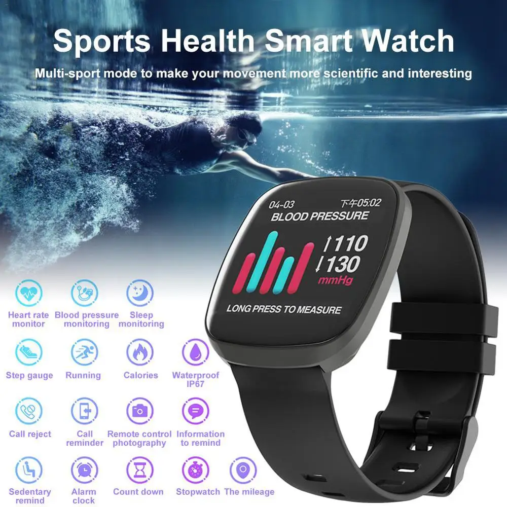 

2019 New Smart Watch Fitness Bracelet IP67 Waterproof Heart Rate Blood Pressure Monitor Sleep Monitor Wristband for iOS Android