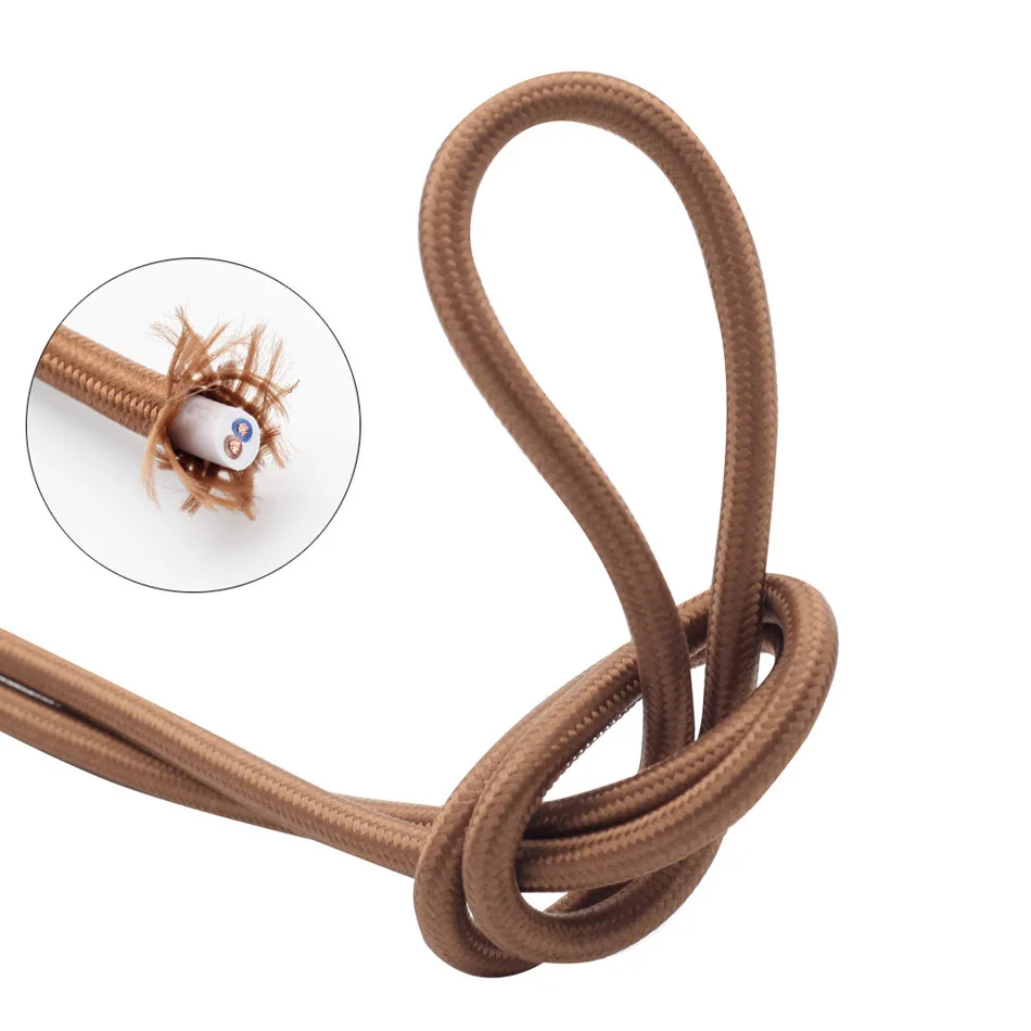 

brown 2*0.75mm copper wire braided electrical wire Vintage Eletrical Wire Edison Bulb cable antique decorative steel wire ropes