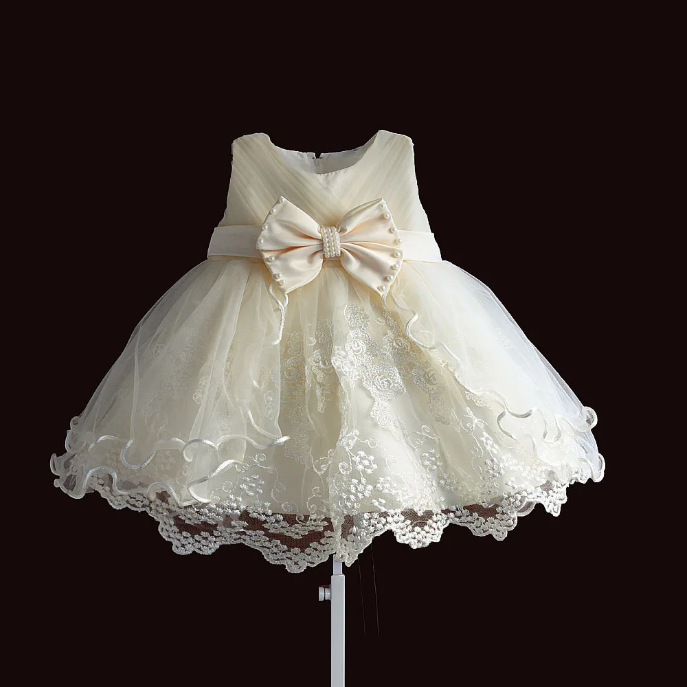 

Baby Girls Princess Dress Pearls Flower Christening Gown Infant Birthday Party Baptism Kids floral tank dress Clothes[Yelaumoky]