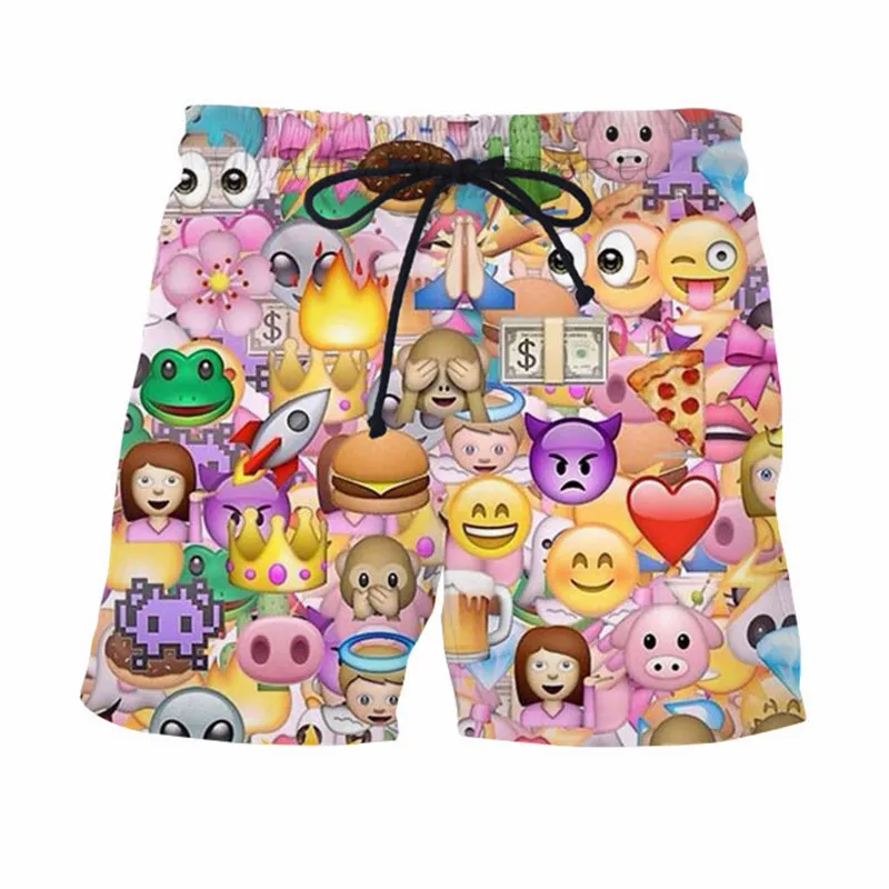 

Kawaii Emoji Casual Shorts Harajuku Expression Summer Board Shorts Unisex Funny Streetwear Mesh Breathable Elastic Waist Shorts