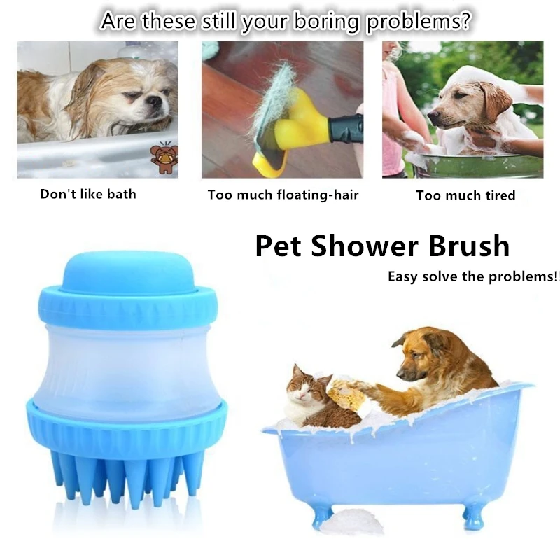 

New Dog Grooming Washing Brush Silicone Pet Bathing Shower Built -in Shampoo Reservoit Brush Deep Cleaning Brush For Large Dogs