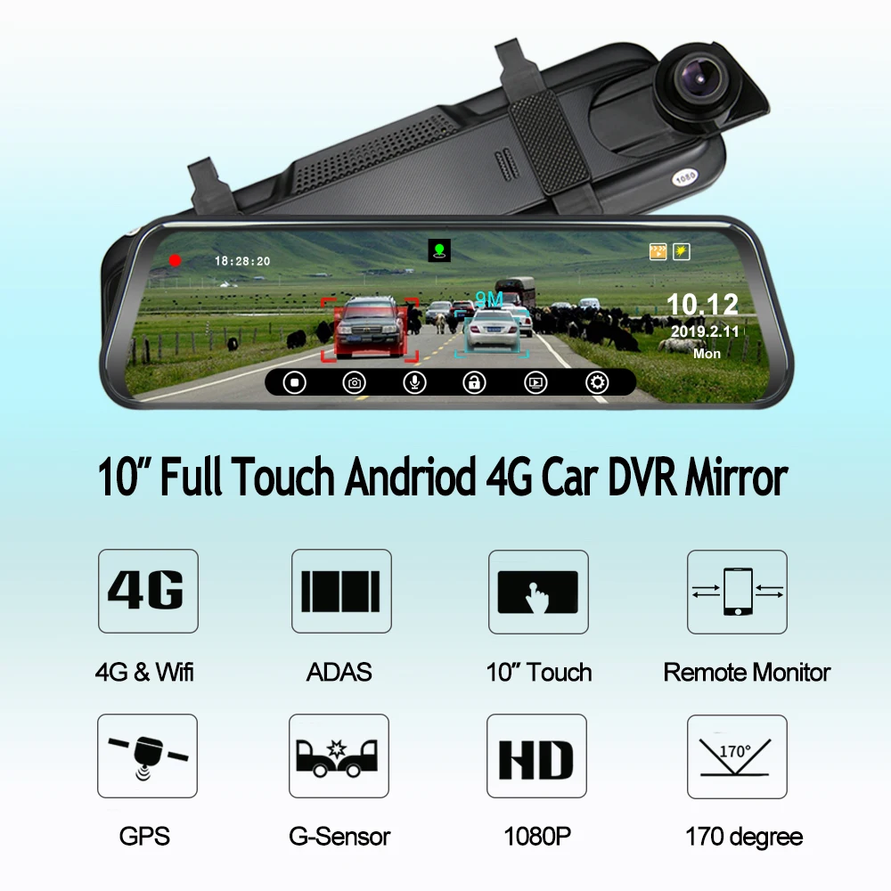 Online ANSTAR 2019 New 4G Android DVR Dash Camera HD 1080P Mirror Dvr Car Camera Recorder ADAS Alarm Systems Dash Cam Night Vision