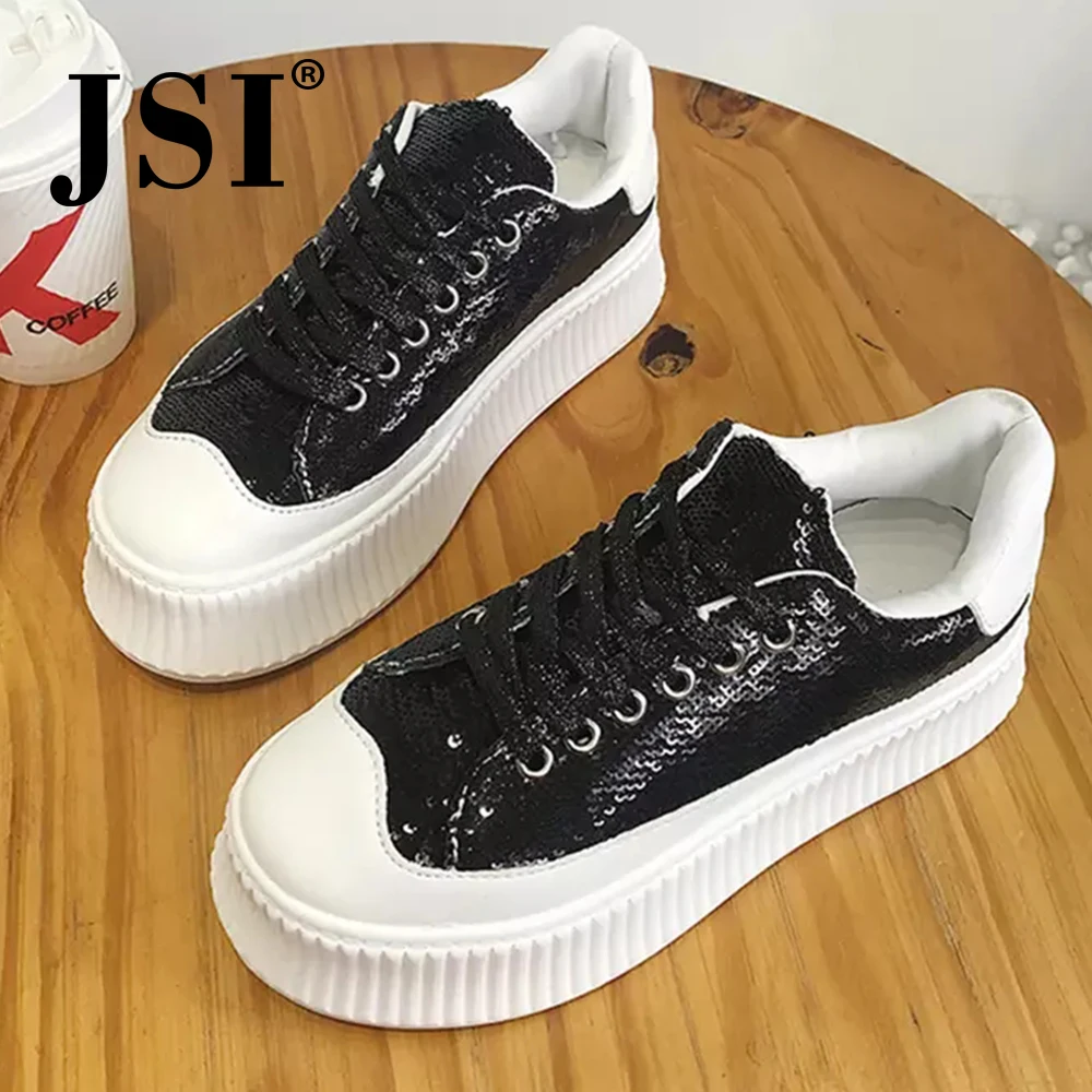 

JSI New Fashion Movement Round Toe Ladies Sneakers Basic Convenient Frenulum Shoes Spring Autumn Party Bling Women SneakersJO163