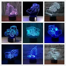 Экскаватор гигантский лопата для снега трактора Бетономешалка подъемно-транспортное средство для грузовиков 3D Светодиодная лампа для ночной светильник грузовик Стиль 3d светодиодный светильник