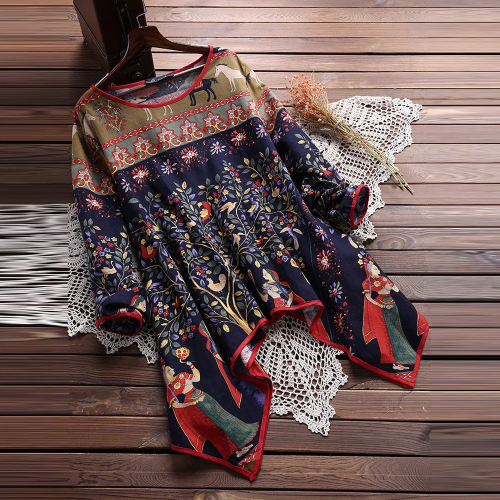 

Fashion 5XL Plus Large Size Women Ladies Long Sleeve Print Loose Blouse Pullover Button Tops Shirt Summer women clothes 2019 Q4