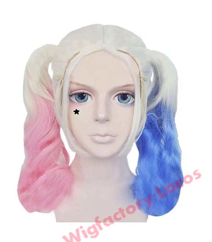 Short Batman Harley Quinn Mix Blue And Pink Wavy Synthetic Hair