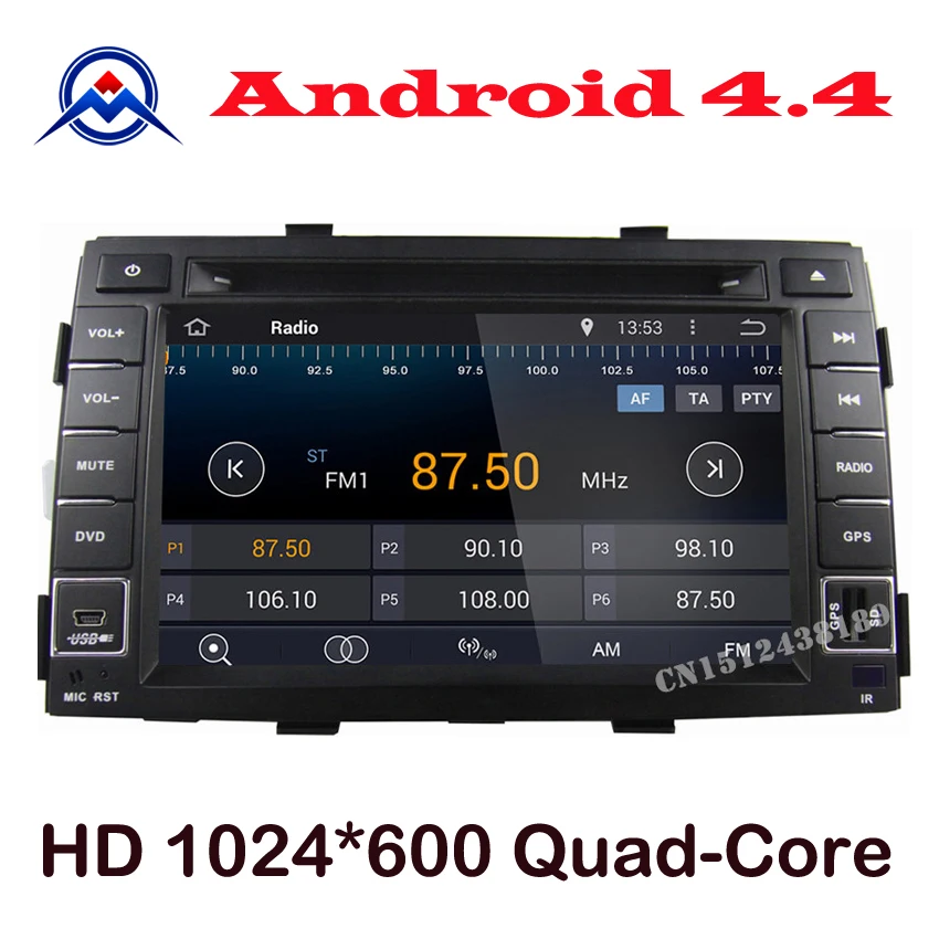 Android-автомобильный 4.4.4 четырехъядерный HD 1024 * 600 радио автомобиль Kia Sorento 2009 2010 2011 2012