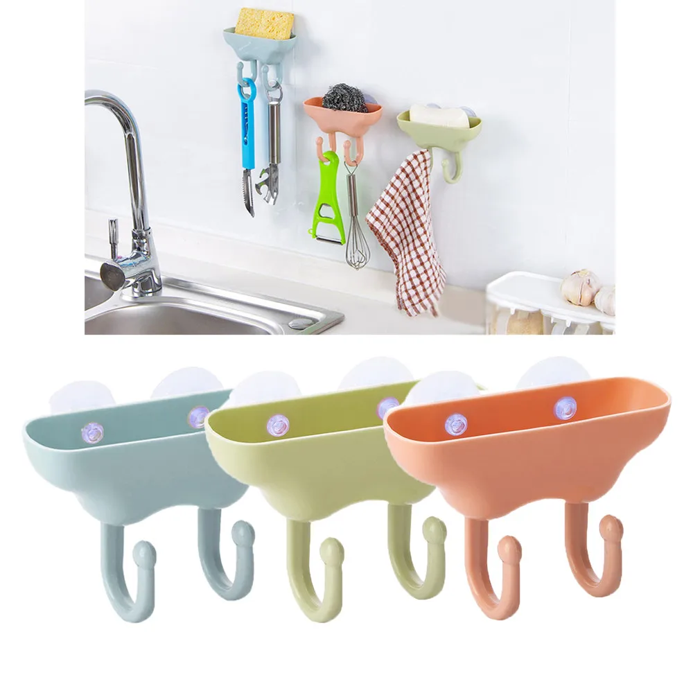 

Creative Sucker Double Hook Wall Suction Draining Racks Storage Box Organizer Tools Bathroom Accessories Rugs Hooks Hot Selling