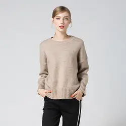 Высокое качество Для женщин негабаритных шерсть мягкий свитер 2017, Новая мода одноцветное Цвет Повседневная одежда трикотажные Пуловеры