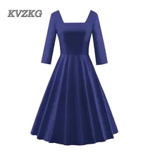 2017 Plus Size Robe Dress Autumn Women’s Clothing Three-quarter Sleeve Retro 50s Hepburn Wind Slim Elegant Section Solid Color