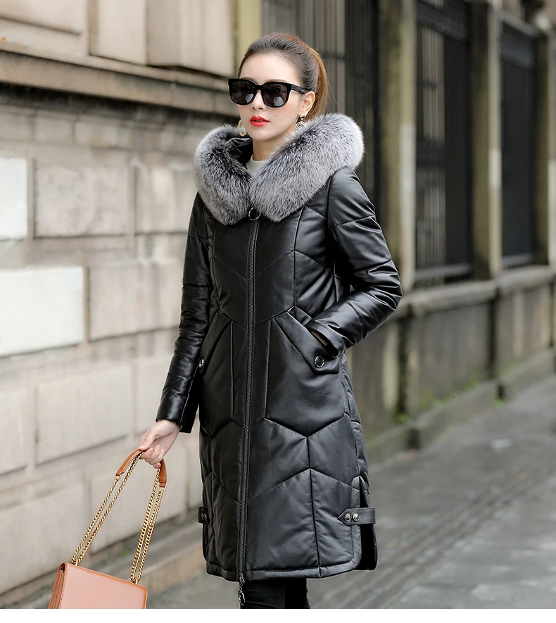 Women Winter Genuine Leatherr Down Coat 2018 New Fashion Slim Winter Jacket Women Down Jackets Fur Fox Collar Long Outwear CH679 (3)