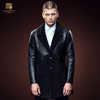 

Free Shipping New fashion casual male Winter Men's fanzhuan long fur leather 2016 winter coat embroidered stitching 0078 slim