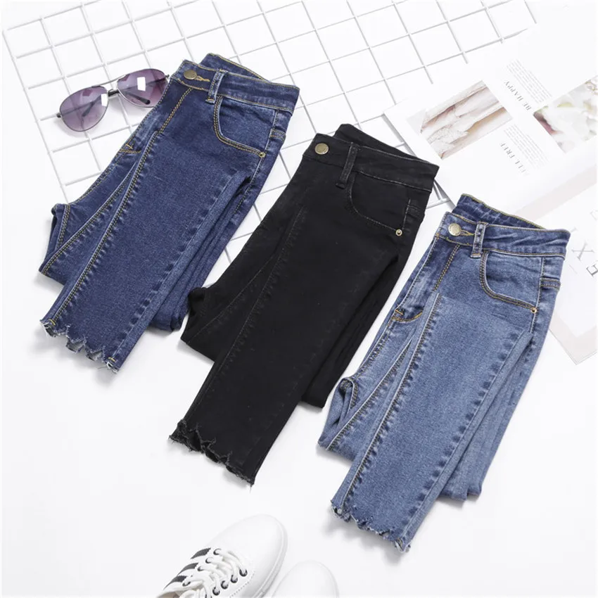 

Gowyimmes Autumn Women Hole Denim Pants Ankle-Length Jeans High Waist Pencil Pant Female Blue Jeans Skinny Lady Trousers Hot 100