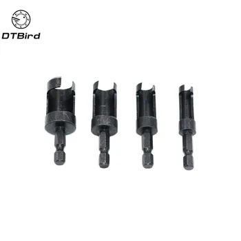 

4Pcs Hex Shank Carbon Steel Round Drill Bit Wood Woodworking Plug Cutter Cutting Tool Set 6/10/13/16mm