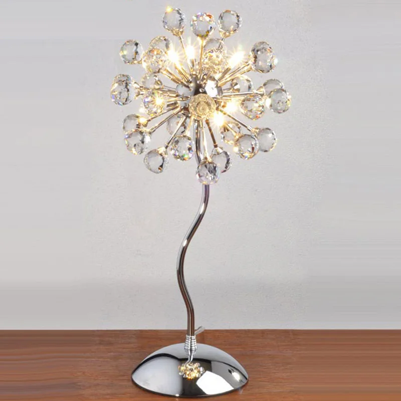 

Modern Crystal Dandelion Bedroom Bedsides Table Lights Chrome Base Luxury exquisite Crystal Flowers Desk lighting Fixtures