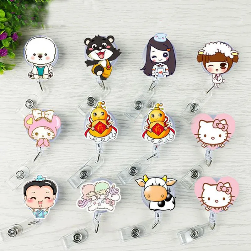 

1 Pcs Kawaii Animal Gemini Cartoon Retractable Badge Reel Student Nurse Exihibiton ID Name Card Badge Holder Office Stationery