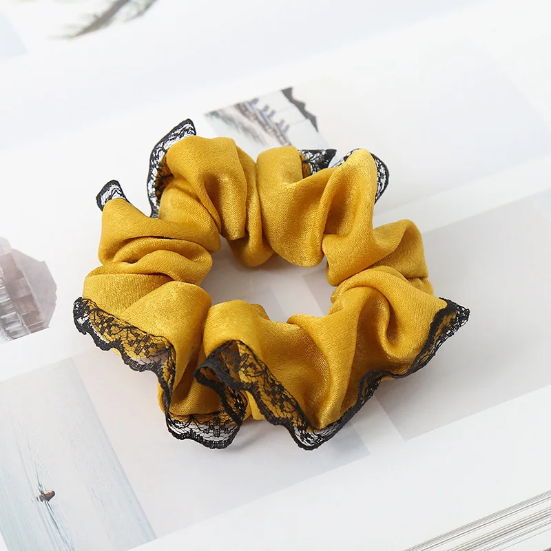 Women Preppy Style Vintage Lace Large Intestine Hair Rope Solid Color Ponytail Holder Scrunchies Hair Ring Headwear For Female