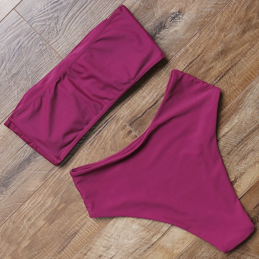 High Waist Bikini Set 2018 Bandeau Swimsuit Strapless Swimwear Women Solid Bikinis Push Up Women's Swimming Suit Bathing Suit