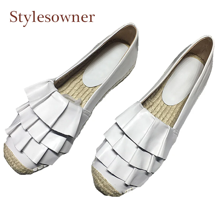 Stylesowner genuine leather ruffle design flats shoes women casual