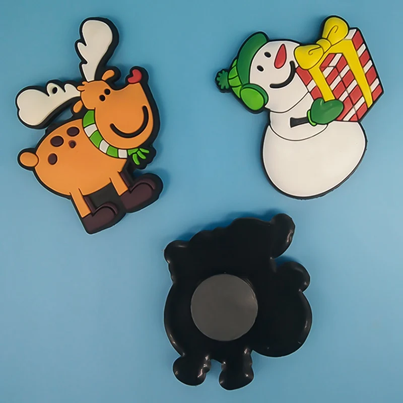 Cute Christmas Refrigerator PVC Magnetic Creative Cartoon Snowman Reindeer Fridge Magnets Santa Claus Tree