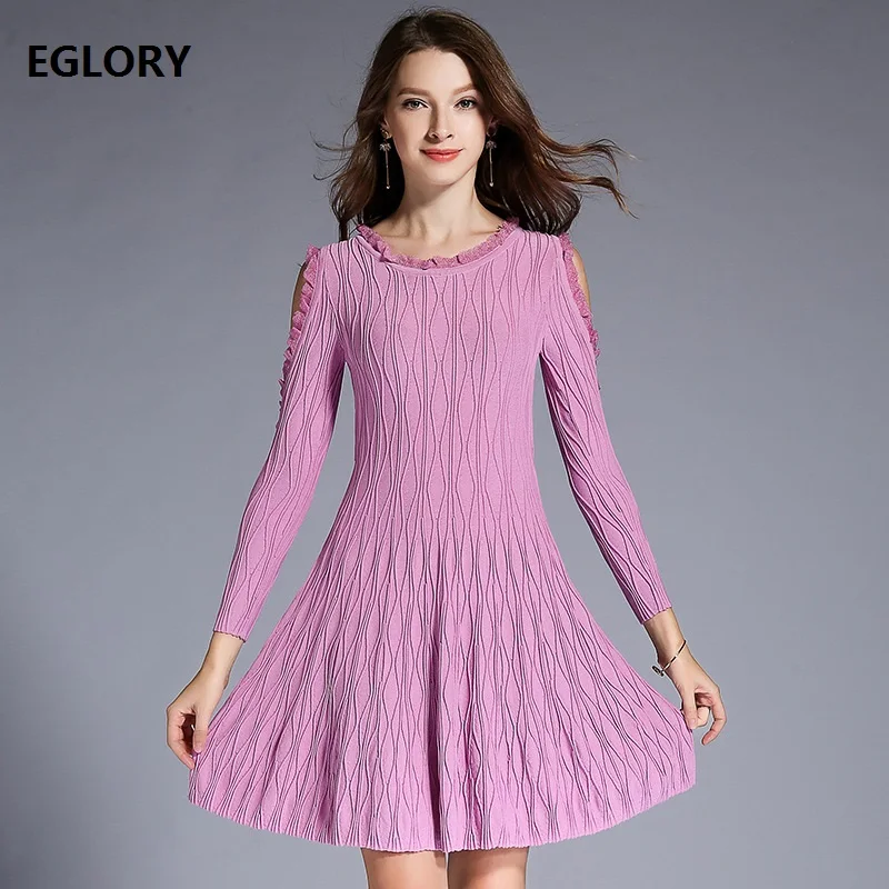 

Hollow Out Dress New 2019 Spring Casual Sweater Dress Women Tweed Knitting Long Sleeve Sweater Jumper Dress Female Knitwear