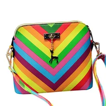 2017 Rainbow shell bolsa de playa de verano Famosa marca de moda exquisita pu mujeres del bolso del remache de las señoras del bolso de hombro M7-610