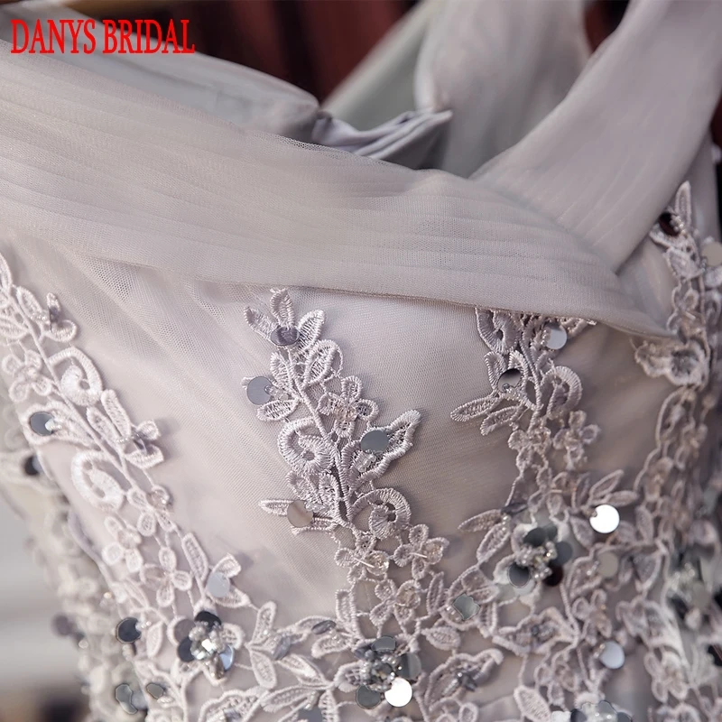 Elegant Gray Lace Evening Dresses Long Party on Sale Tulle Beaded Women Prom Formal Evening Gowns Dresses vestido de festa