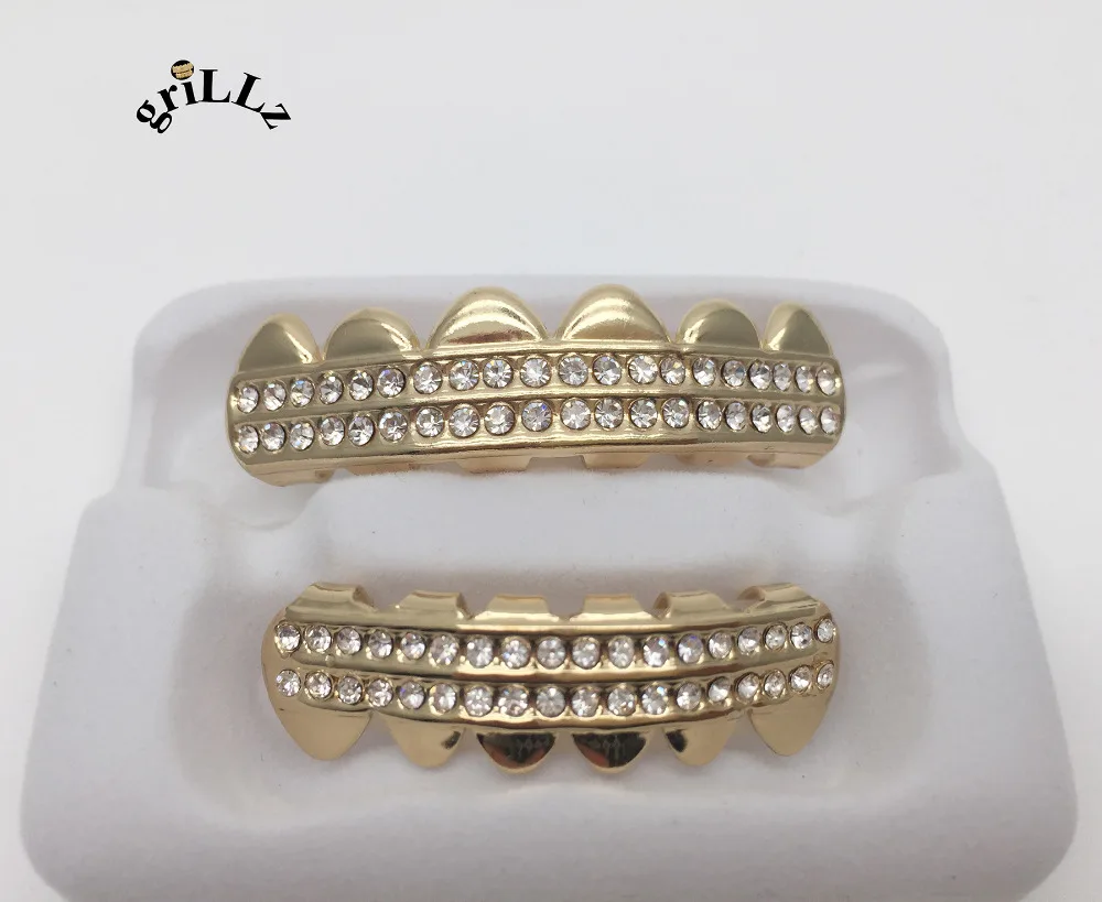 GRILLZ бренд хип хоп ЗУБЫ на заказ FIT2 строк ледяной гриль Топ и низ набор|grillz top|bottom