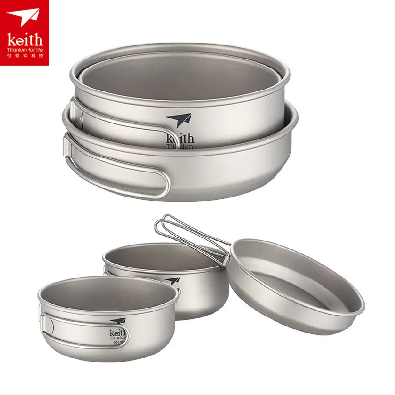 Keith 3 unids portable que acampa Titanium sartén saludable olla Utensilios de cocina bowl con cubierta al aire libre plegable manija pan ti6053
