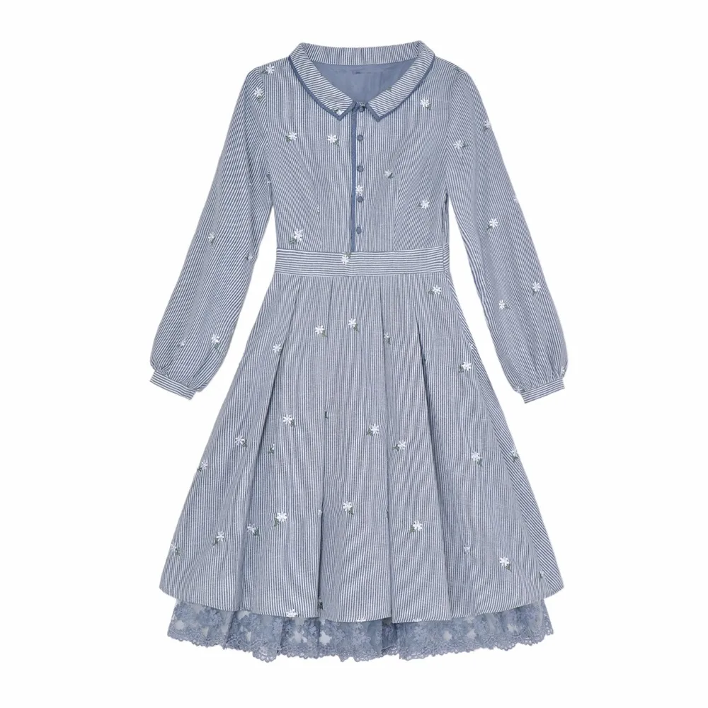 Женское платье в полоску с отложным воротником и рукавами фонариками|dress women|dresses