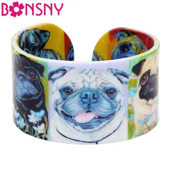 Bonsny Plastic Animal French Bulldog Pug Dog Bangle Bracelet Indian Fashion Jewelry For Women Girl Wholesale Craft Accessories