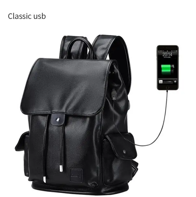 LIELANG, рюкзаки, мужской кожаный рюкзак, для мужчин, двойное плечо, дорожные сумки для подростков, USB зарядка, водонепроницаемый рюкзак для мужчин - Цвет: Black USB