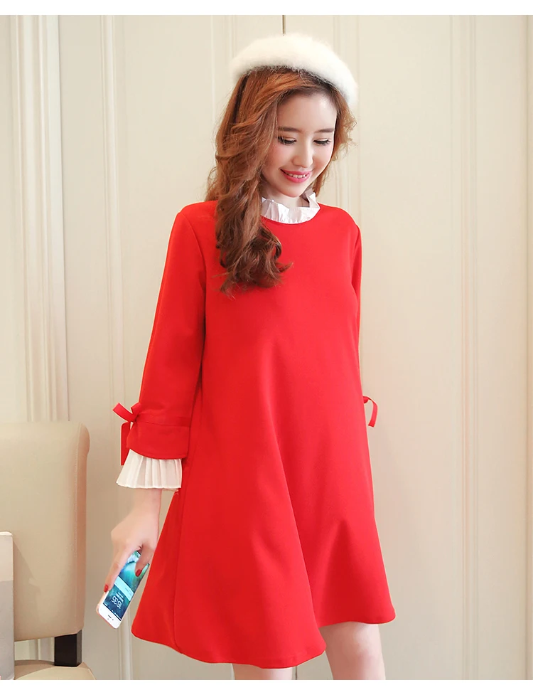 Корейская мода для беременных женщин осенние и зимние плюс толстый бархат сладкий кружева Стенд воротник платье