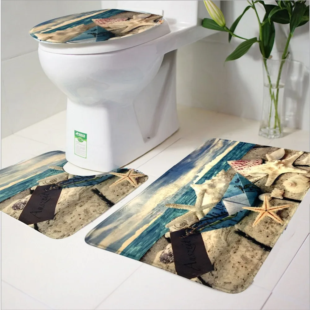 3 Piece Set Of Anti Slip Mat Bathroom Carpet Ocean Underwater World