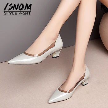 

ISNOM Patent Leather Black Pumps Women High Heels Shoes Transparent Pvc Shoes Female Pointed Toe Wedding Shoes Woman 2019 Summer
