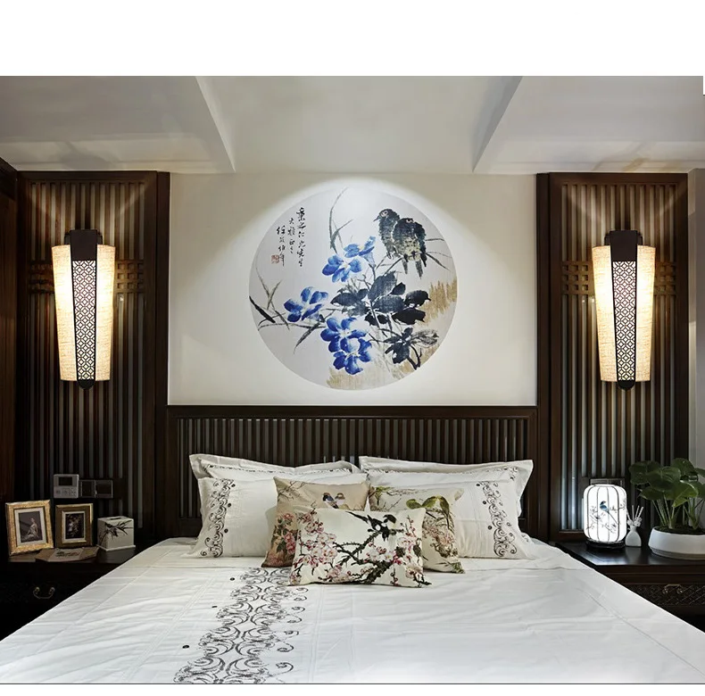 Китайская художественная лампа для спальни, прикроватная лампа для гостиной, настенный светильник, налобный фонарь для ресторана, отеля, проекта, кабинета, коридора, лампада, бра