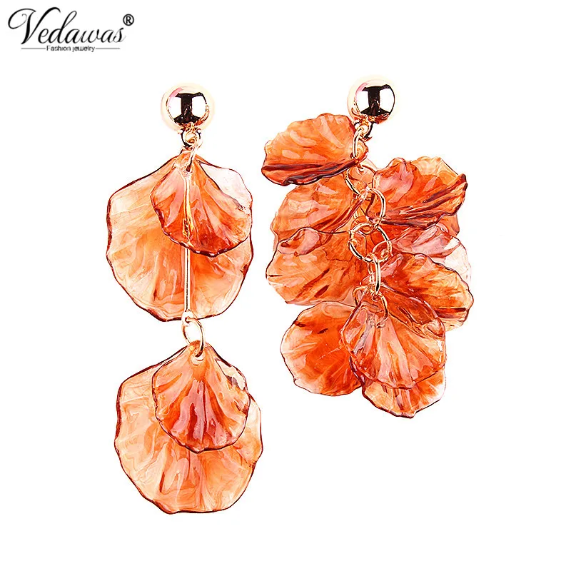 

Vedawas Fashion Orange Acrylic Petals Drop Earrings Trend Asymmetric Tassel Earrings for Women Party Wedding Jewelry xg746