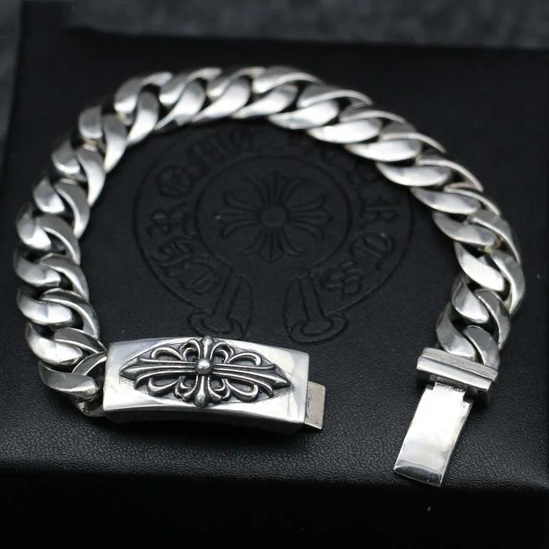 

S925 Sterling Silver Cross Bracelet Korean Creative Punk Jewelry Men Retro Personality Simple Bracelet