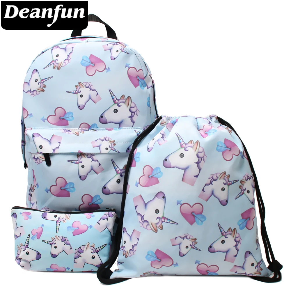 Цена Deanfun 3 шт. компл. рюкзак Единорог печати милая Наплечная Сумка с Drawstring ранцы подарок для девочек