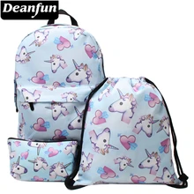 Deanfun 3PCS set Backpack Unicorn Printing Cute Shoulder font b Drawstring b font Schoolbags Girls Gift
