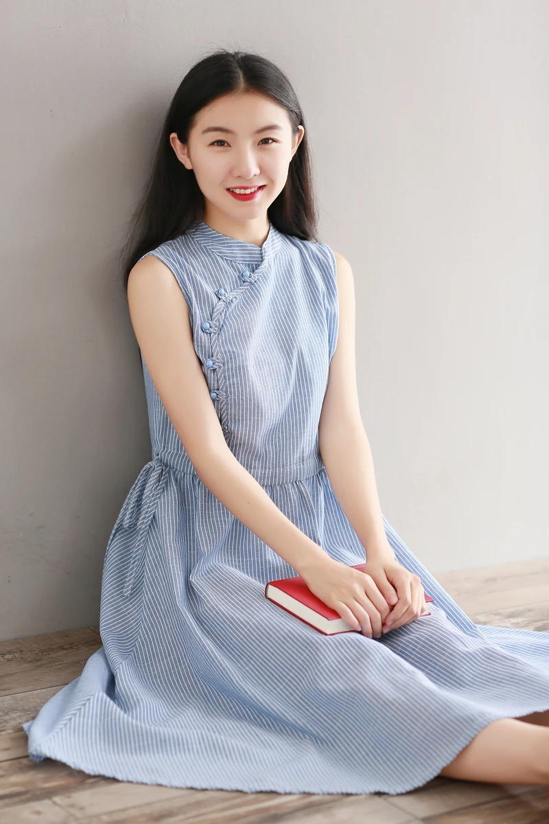Винтажное платье Ципао без рукавов в китайском стиле с воротником-стойкой, длинное жаккардовое платье ручной работы с цветочной вышивкой