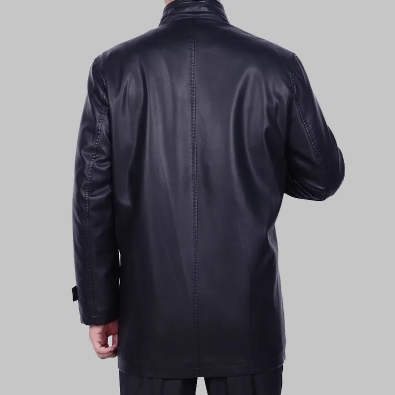 Korean Men's Autumn Winter Plus Size M-4XL Faux Leather Jacket Men Long Business Casual Jackets Male Leather Coat Trench Clothes