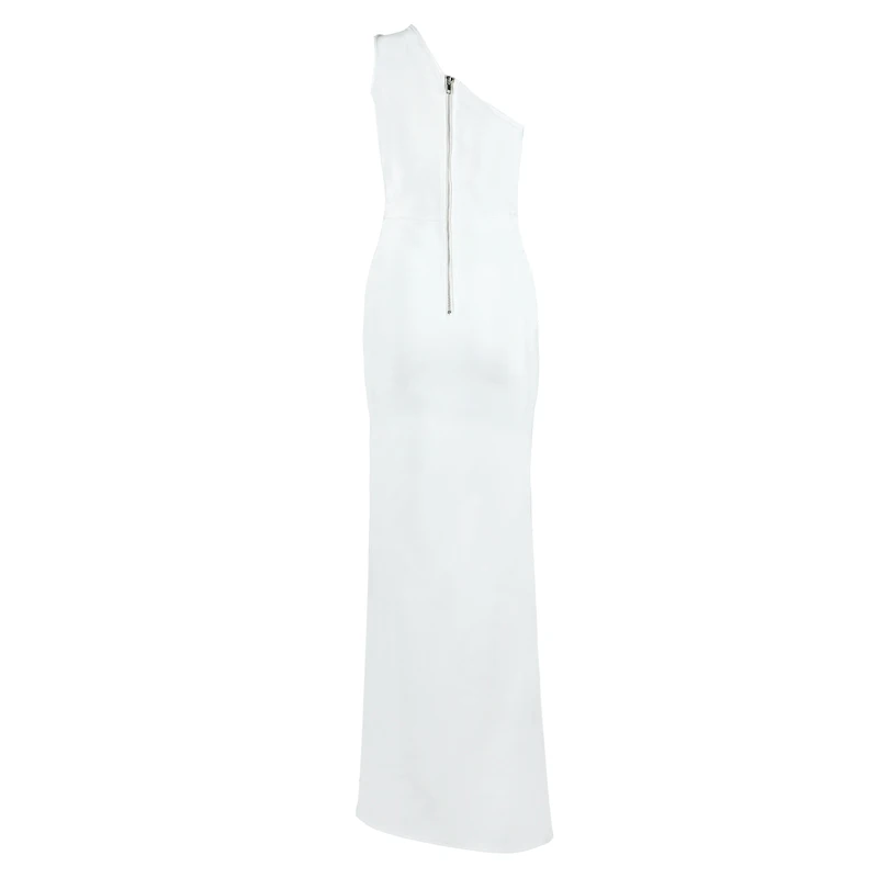 Beateen الأزياء Bodycon سبليت واحد الكتف المرأة ضمادة اللباس أنيقة سستة الجوف خارج القطع الرقبة الطابق طول حزب اللباس