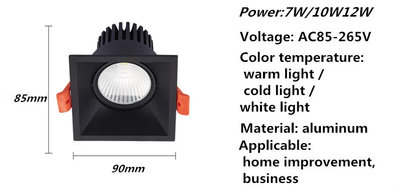 1 шт. Супер яркий Встраиваемый квадратный светодиодный светильник с регулируемой яркостью COB 7 Вт 10 Вт 15 Вт Светодиодный точечный светильник светодиодный декоративный потолочный светильник AC85-265V