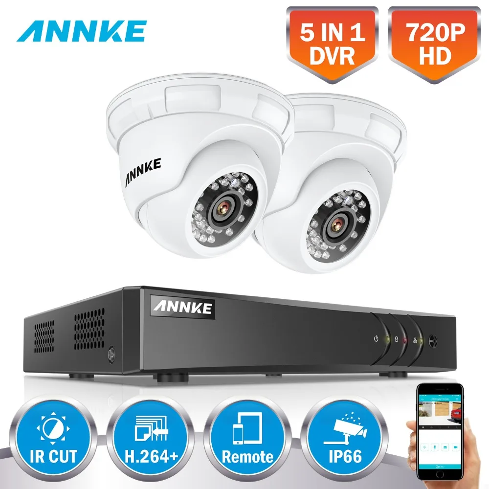 ANNKE 4CH 720P 1080N 5IN1 Security DVR System HDMI 2X 1200TVL TVI Weatherproof Outdoor CCTV Camera FHD H.26+ Surveillance Kit