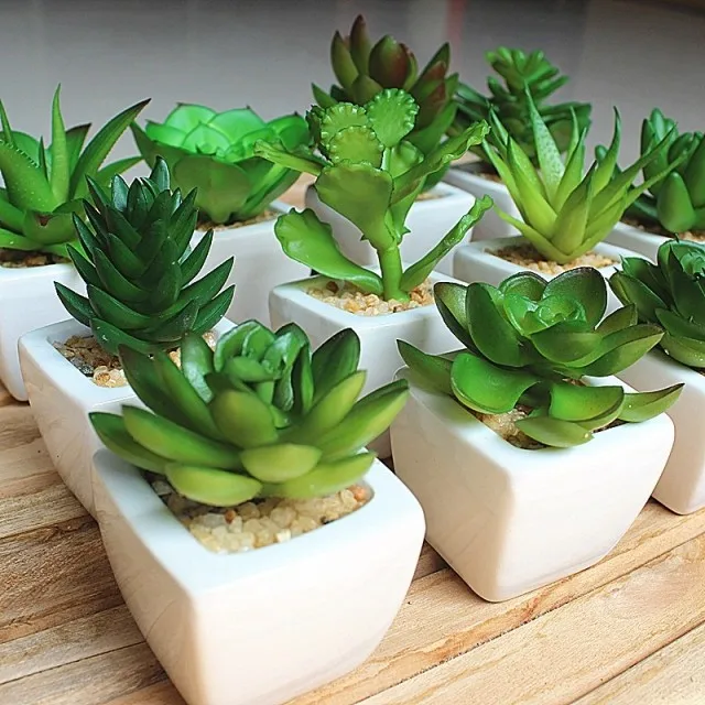 HOT SALE!!!12pcs/set Mini Artificial Potted Succulent Plant, Windowsill Decoration Plant in