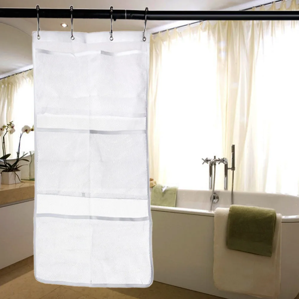 Hanging Shower Net Organiser 6 Pockets White Tidy Store Bath Shampoo ...