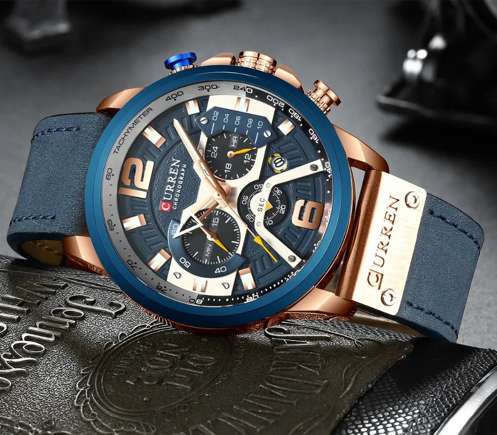  New CURREN Top Brand Men Casual Wristwatch Mens Sport Waterproof Quartz Watch Fashion Military Leat