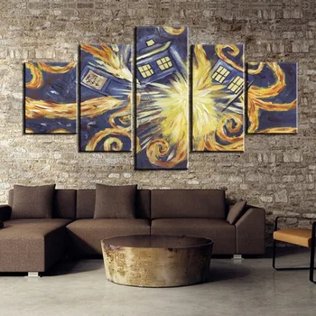 

5 Pieces HD Print Painting Doctor Who Van Gogh Painting Canvas Wall Art Picture Home Decoration Living Room Canvas Painting