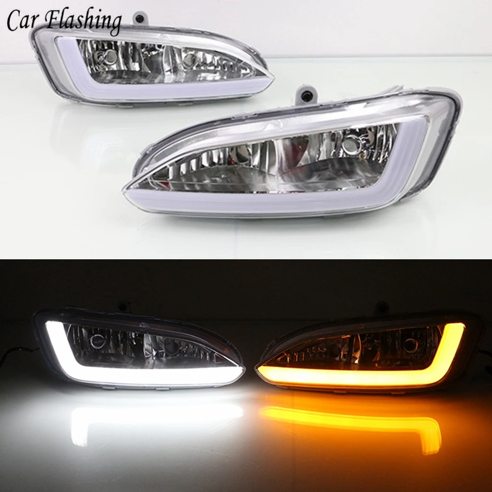 

Car Flashing 1 Set for Hyundai Santa Fe IX45 2013 2014 2015 LED DRL Daytime running light fog lights Daylight turn Yellow signal